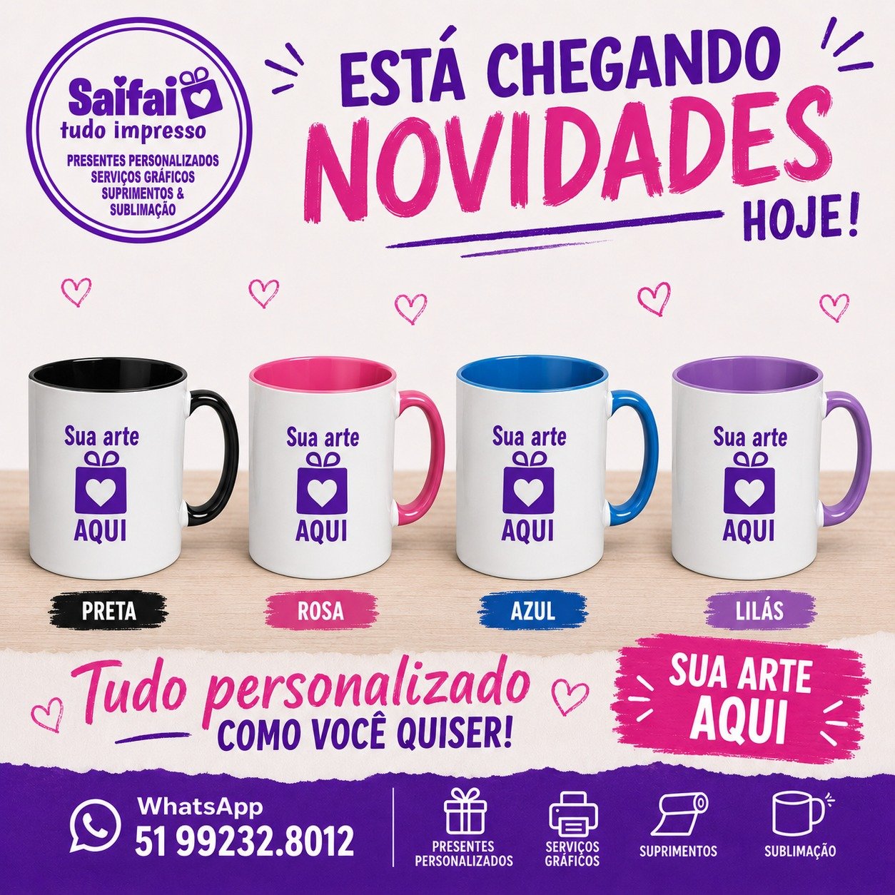 Caneca Colorida Personalizada 325ml – Alça e Interior Colorido
