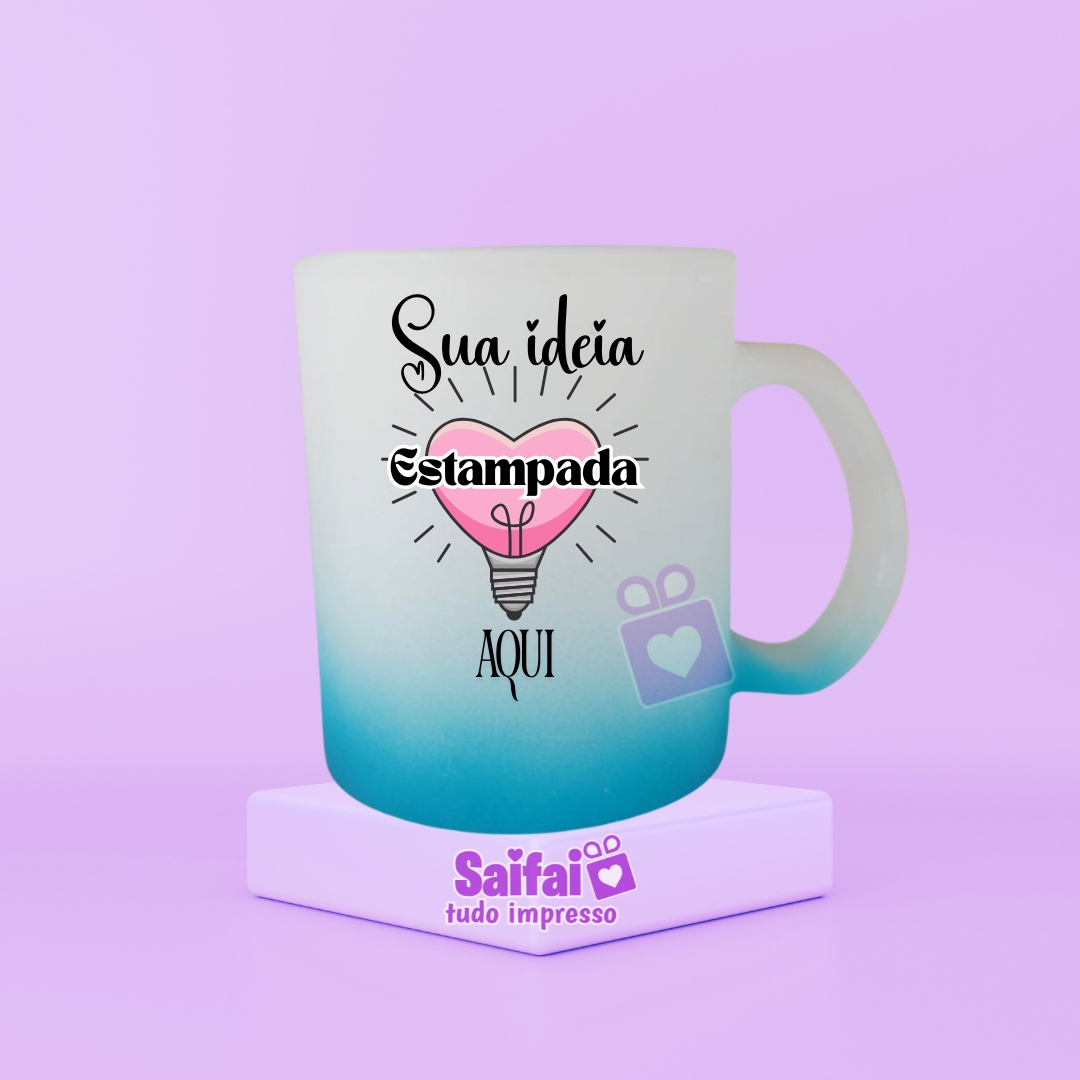 Caneca de Vidro Jateada Degradê Colorida Personalizada 330ml